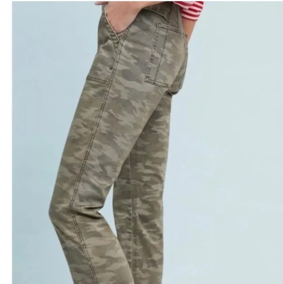 Anthologies Women High Rise stretch cropped flare Utility Pants Green Camo 28 - Picture 9 of 11